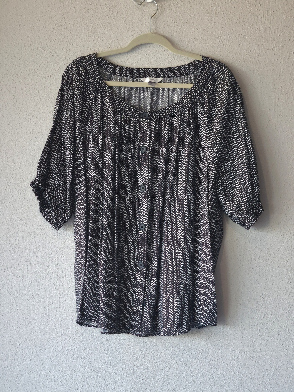 CJ Banks Black and White Dotted Button-Front Blouse PLUS SIZE 2X